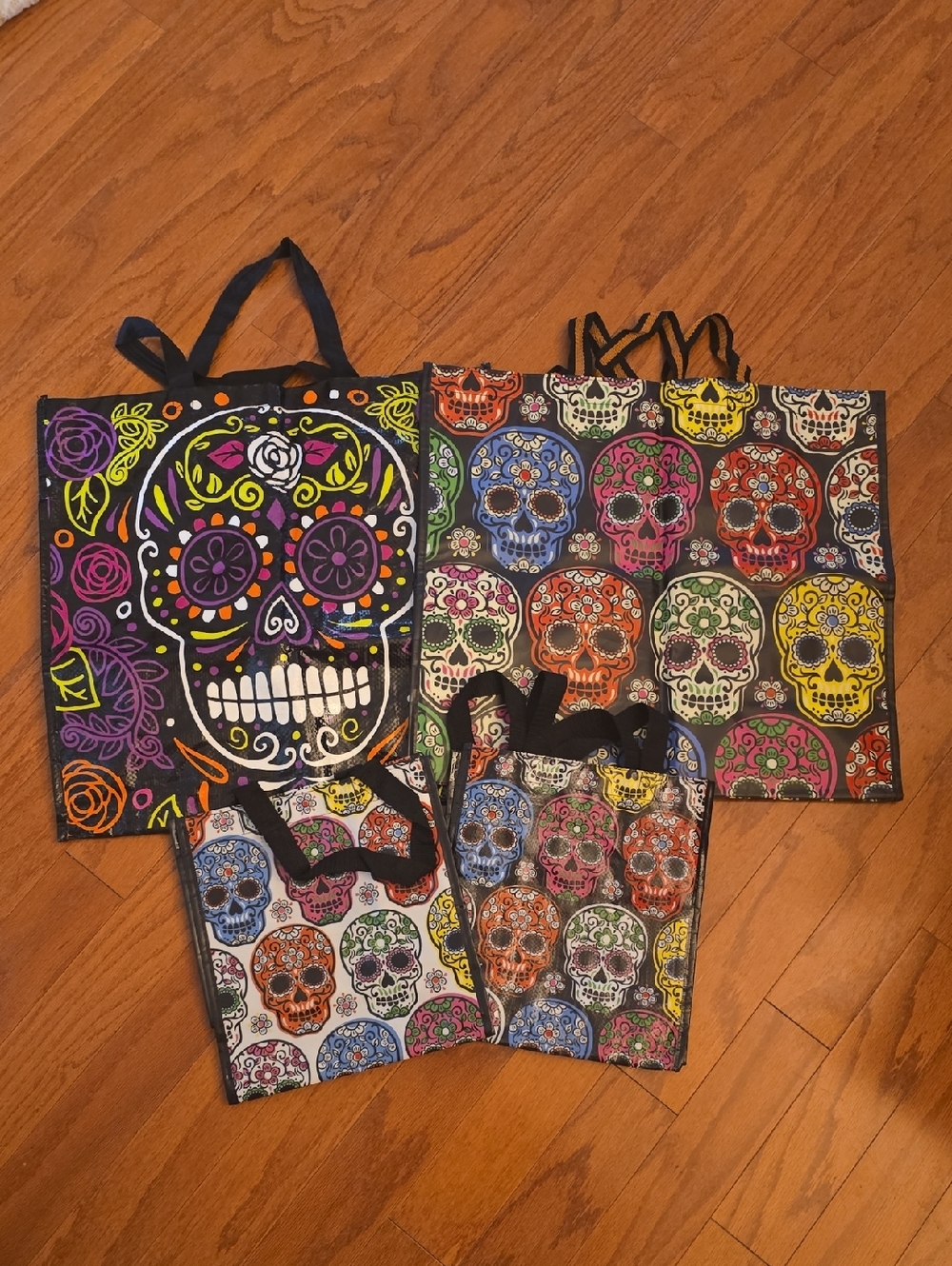 Reusable Sugar Skull Tote Bag Set